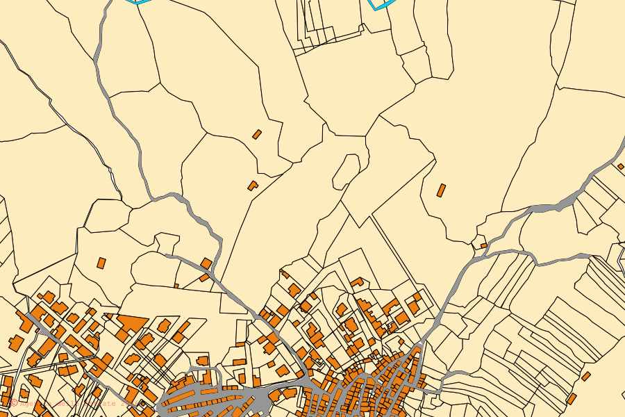 Cadastral map of the centre of Alà dei Sardi: parcels and buildings, Agenzia delle Entrate cartography