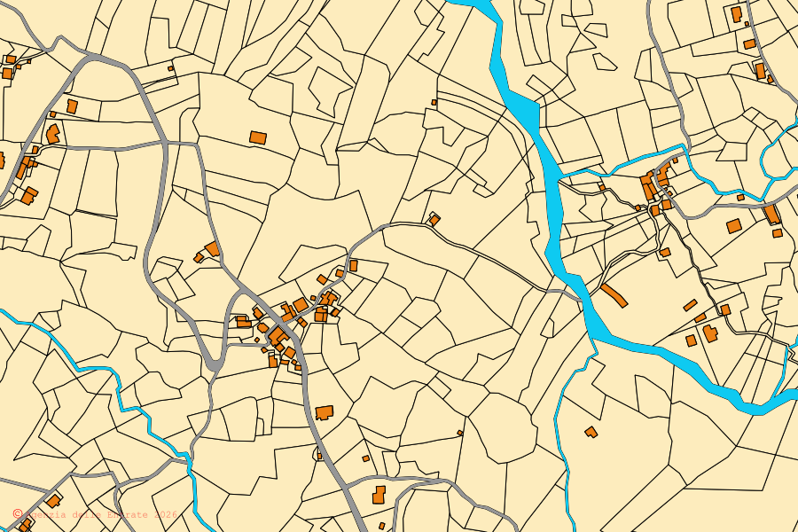 Cadastral map of the centre of Albareto: parcels and buildings, Agenzia delle Entrate cartography