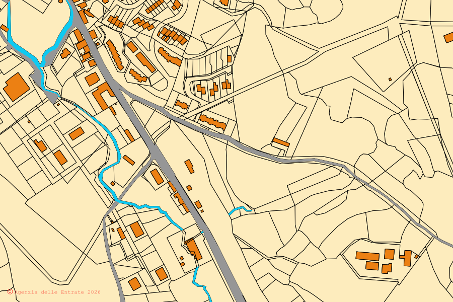 Cadastral map of the centre of Ales: parcels and buildings, Agenzia delle Entrate cartography