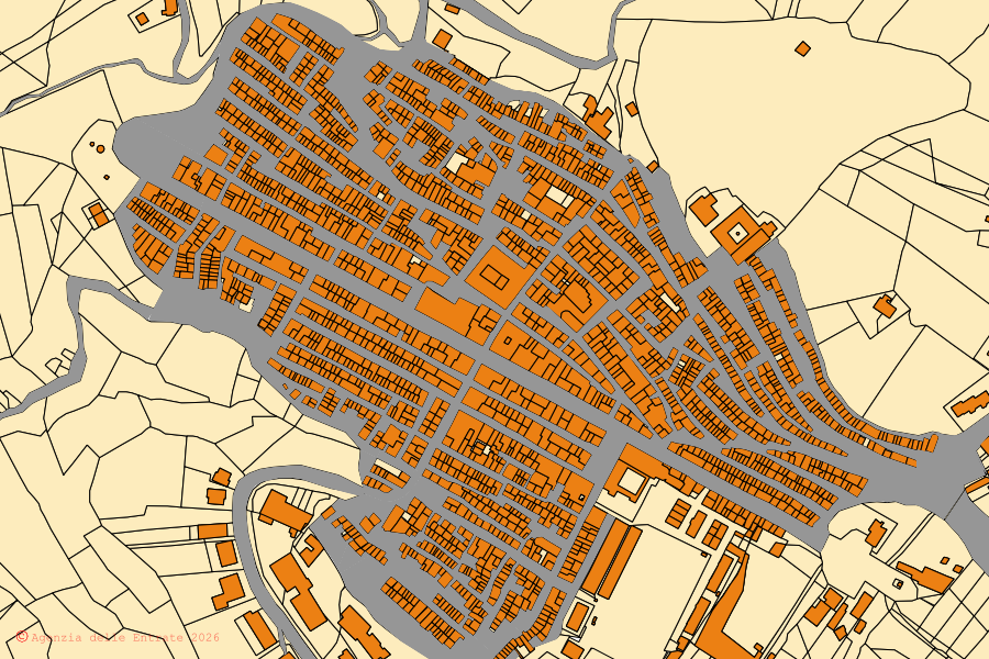 Cadastral map of the centre of Alessandria della Rocca: parcels and buildings, Agenzia delle Entrate cartography