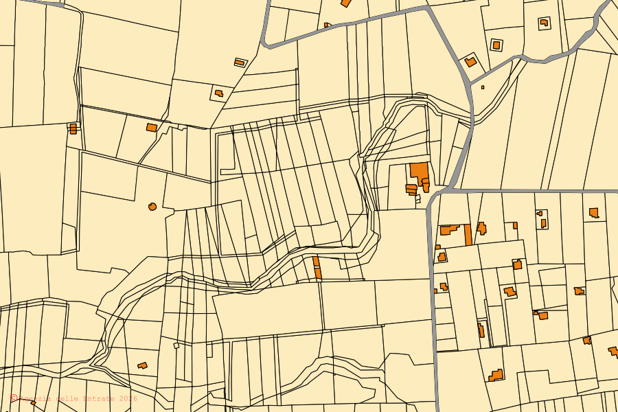 Cadastral map of the centre of Alezio: parcels and buildings, Agenzia delle Entrate cartography