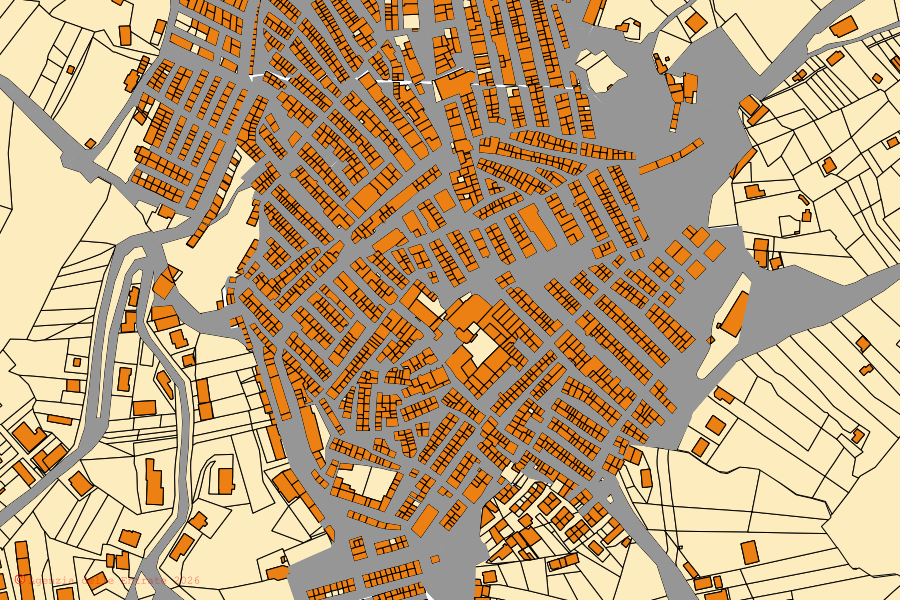 Cadastral map of the centre of Alia: parcels and buildings, Agenzia delle Entrate cartography
