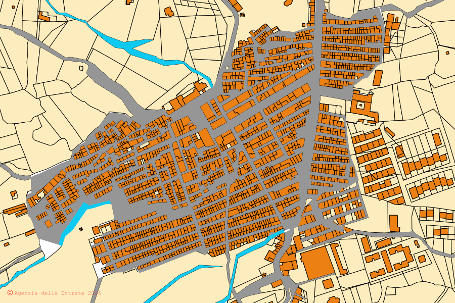 Cadastral map of the centre of Alimena: parcels and buildings, Agenzia delle Entrate cartography