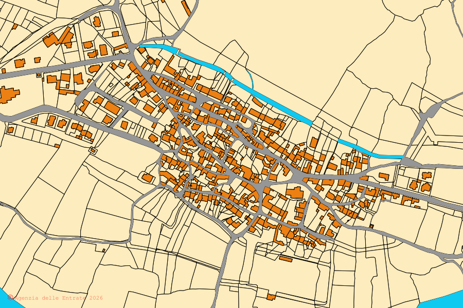 Cadastral map of the centre of Allai: parcels and buildings, Agenzia delle Entrate cartography