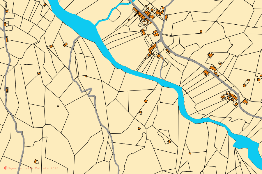 Cadastral map of the centre of Alpago: parcels and buildings, Agenzia delle Entrate cartography