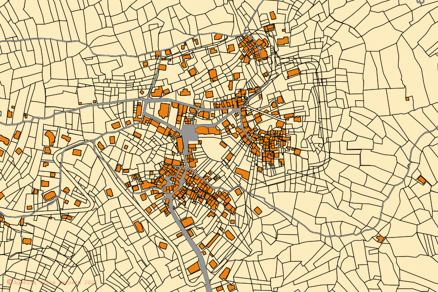 Cadastral map of the centre of Alpette: parcels and buildings, Agenzia delle Entrate cartography