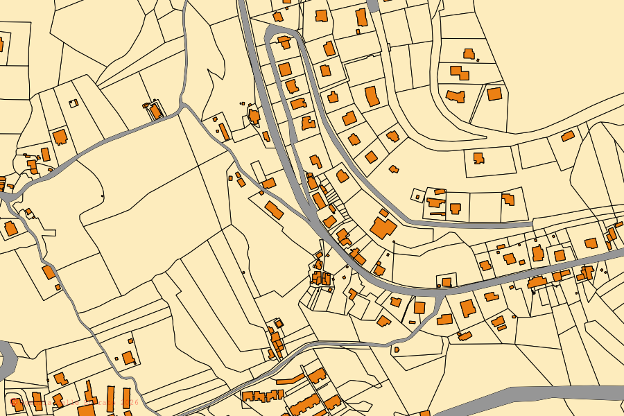 Cadastral map of the centre of Alviano: parcels and buildings, Agenzia delle Entrate cartography