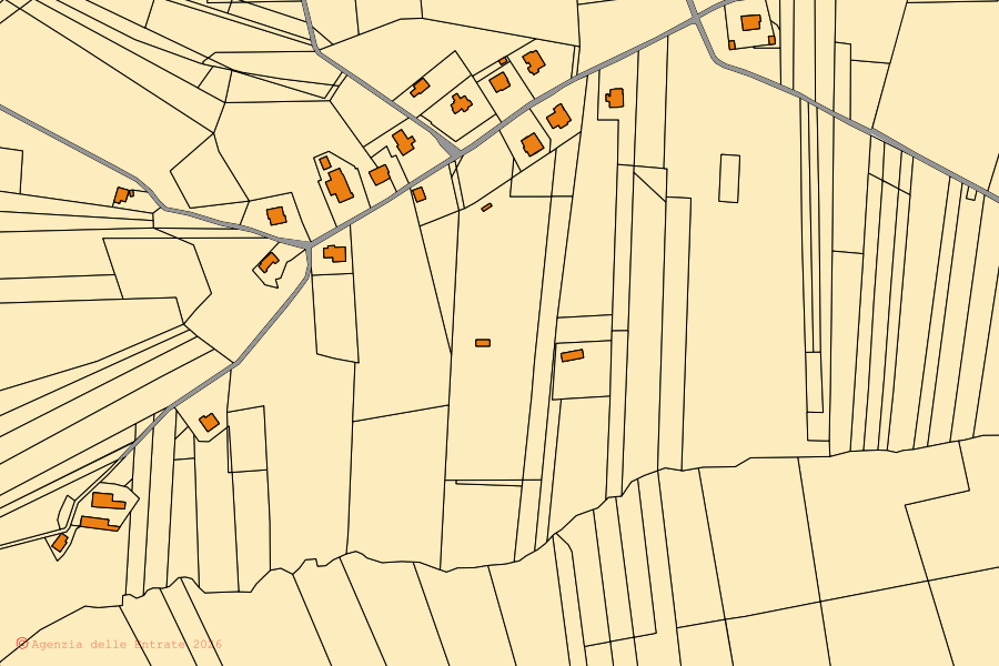 Cadastral map of the centre of Ancarano: parcels and buildings, Agenzia delle Entrate cartography