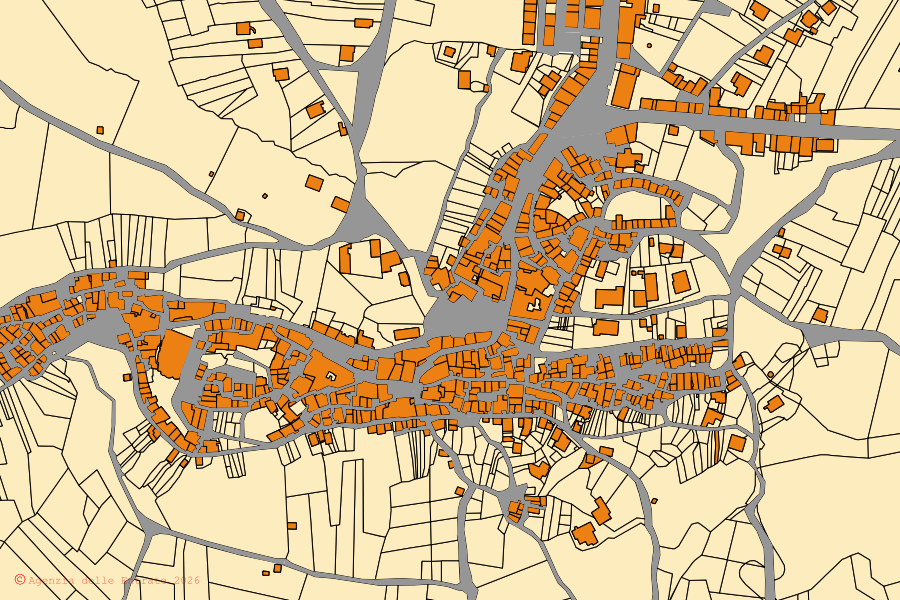 Cadastral map of the centre of Andretta: parcels and buildings, Agenzia delle Entrate cartography