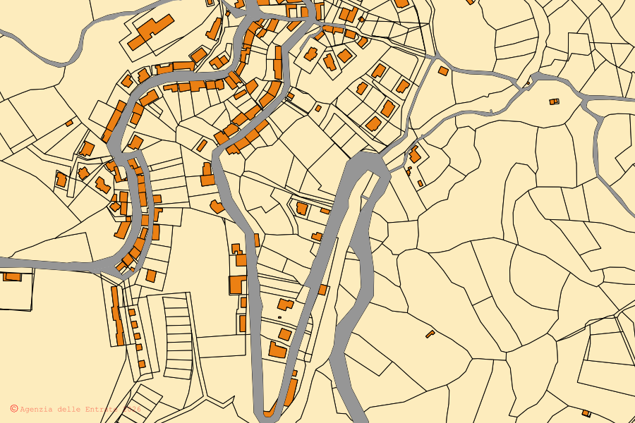 Cadastral map of the centre of Anela: parcels and buildings, Agenzia delle Entrate cartography