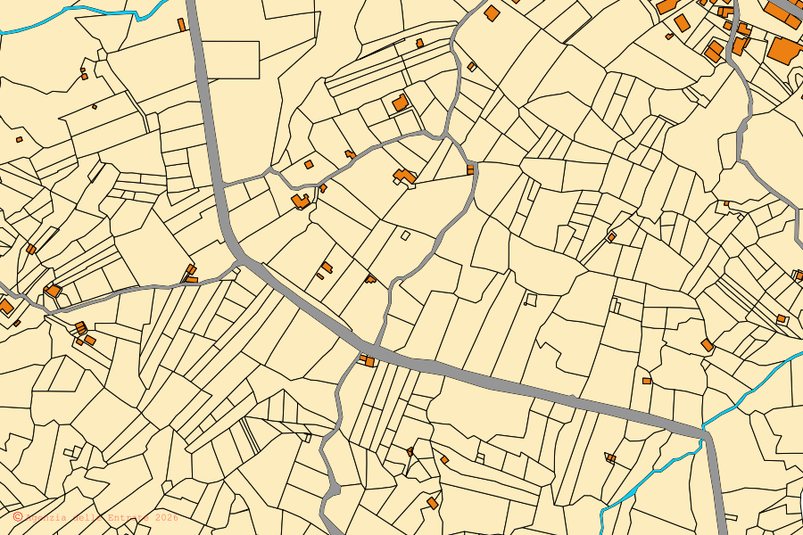 Cadastral map of the centre of Arcinazzo Romano: parcels and buildings, Agenzia delle Entrate cartography
