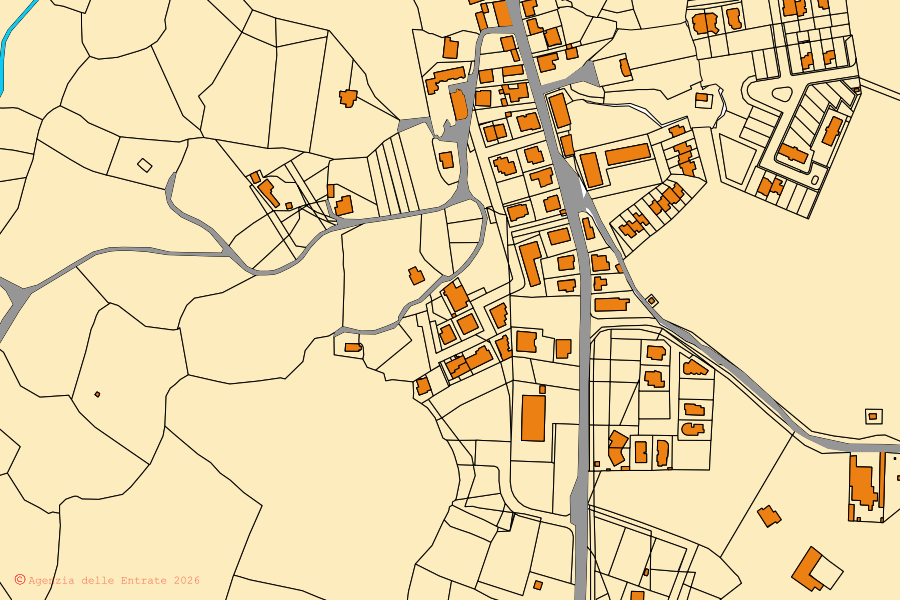 Cadastral map of the centre of Ardara: parcels and buildings, Agenzia delle Entrate cartography