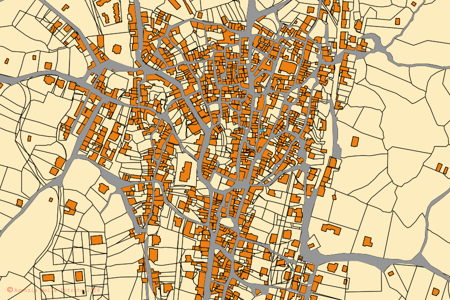 Cadastral map of the centre of Ardauli: parcels and buildings, Agenzia delle Entrate cartography