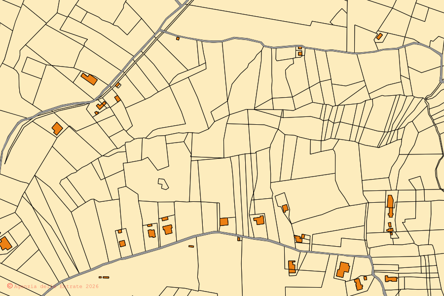 Cadastral map of the centre of Arielli: parcels and buildings, Agenzia delle Entrate cartography