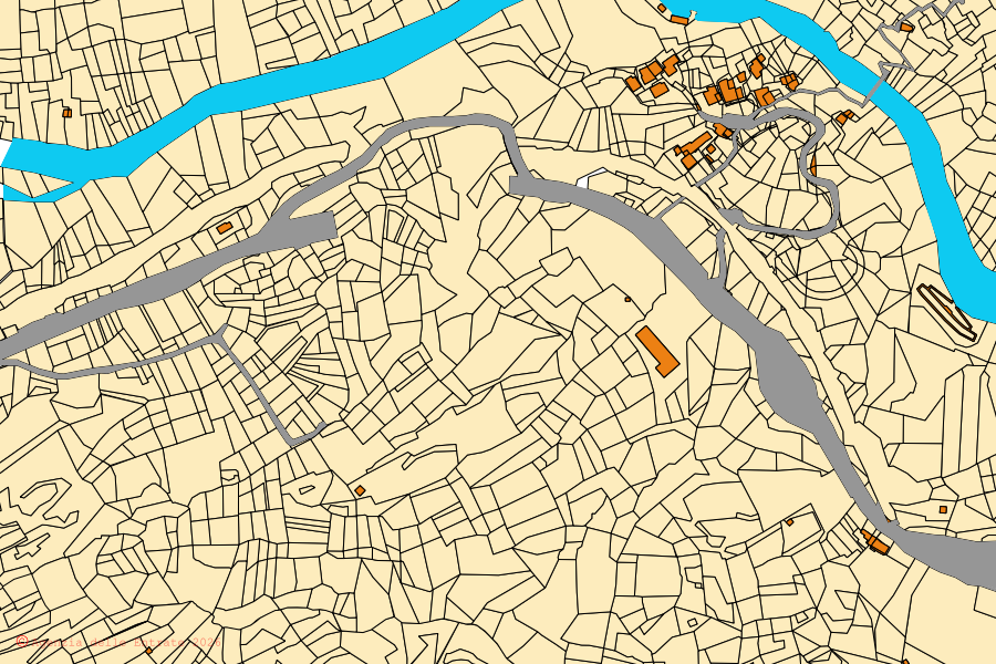Cadastral map of the centre of Arvier: parcels and buildings, Agenzia delle Entrate cartography