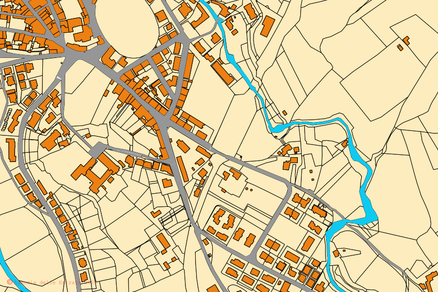 Cadastral map of the centre of Asciano: parcels and buildings, Agenzia delle Entrate cartography