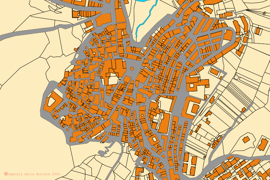 Cadastral map of the centre of Ascoli Satriano: parcels and buildings, Agenzia delle Entrate cartography