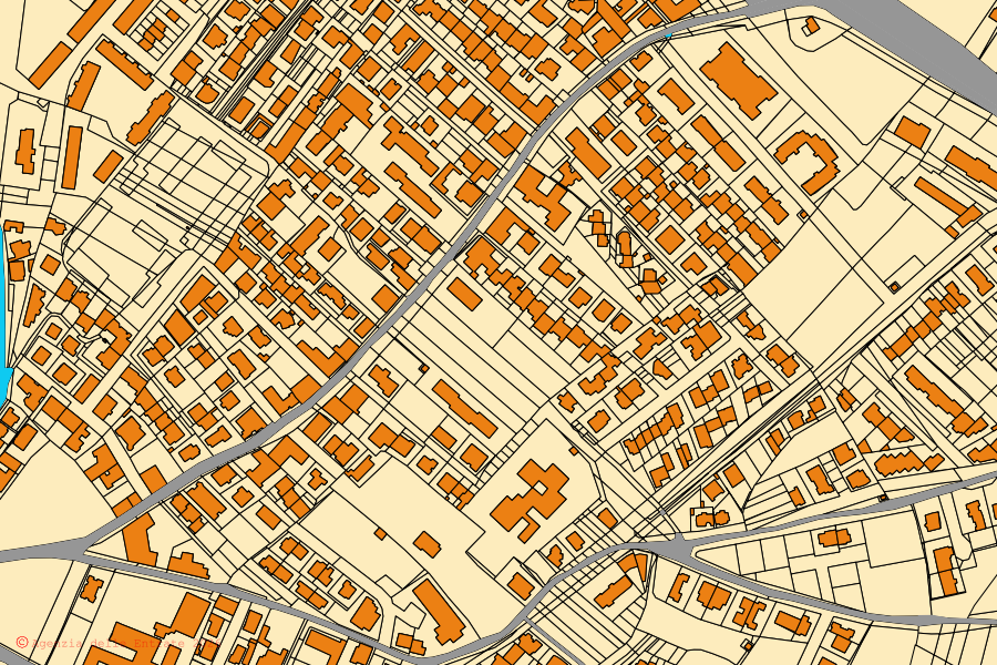 Cadastral map of the centre of Assemini: parcels and buildings, Agenzia delle Entrate cartography