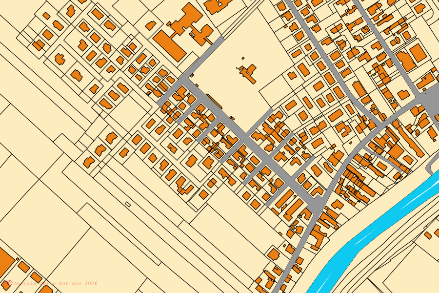 Cadastral map of the centre of Bagnacavallo: parcels and buildings, Agenzia delle Entrate cartography