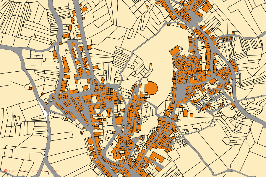 Cadastral map of the centre of Bagnoli del Trigno: parcels and buildings, Agenzia delle Entrate cartography