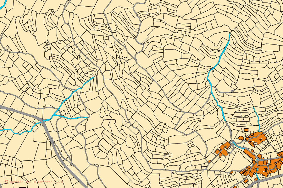 Cadastral map of the centre of Bagnone: parcels and buildings, Agenzia delle Entrate cartography