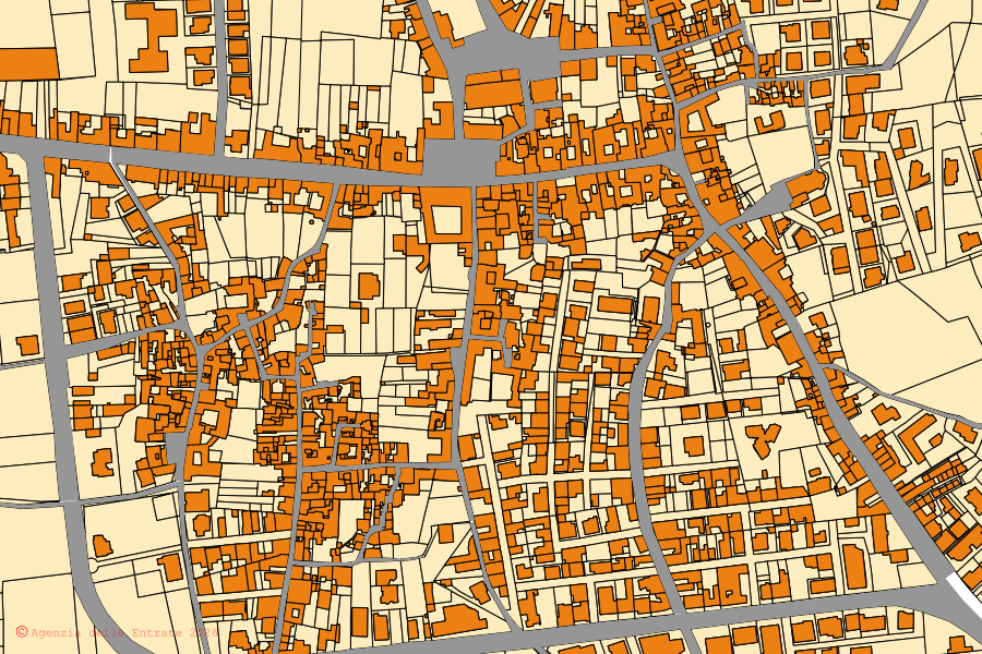 Cadastral map of the centre of Baiano: parcels and buildings, Agenzia delle Entrate cartography