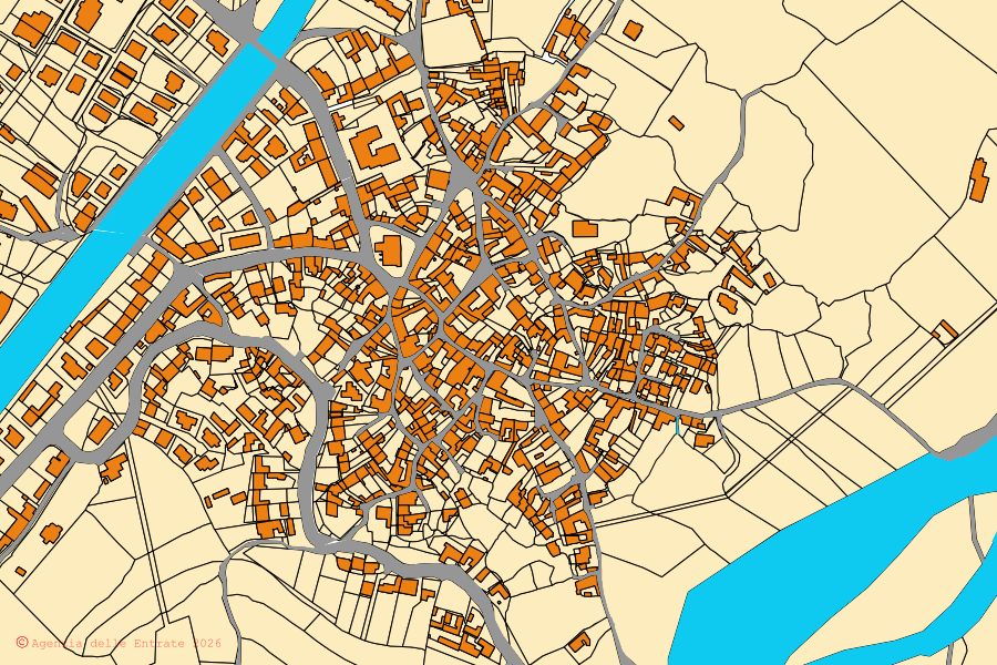 Cadastral map of the centre of Ballao: parcels and buildings, Agenzia delle Entrate cartography