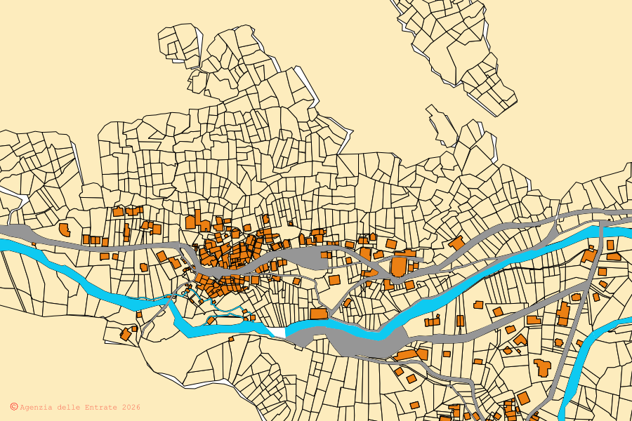 Cadastral map of the centre of Balme: parcels and buildings, Agenzia delle Entrate cartography