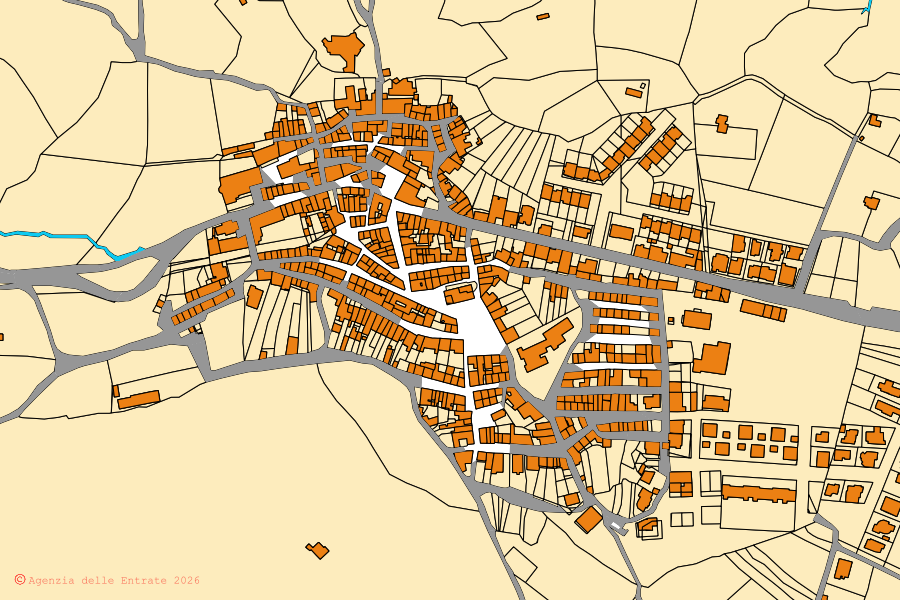 Cadastral map of the centre of Banari: parcels and buildings, Agenzia delle Entrate cartography