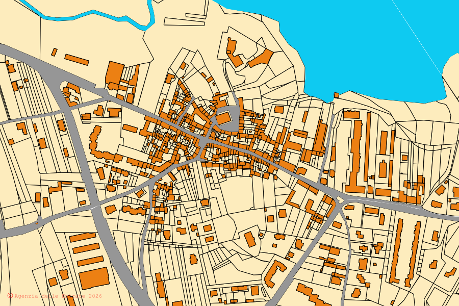 Cadastral map of the centre of Banchette: parcels and buildings, Agenzia delle Entrate cartography