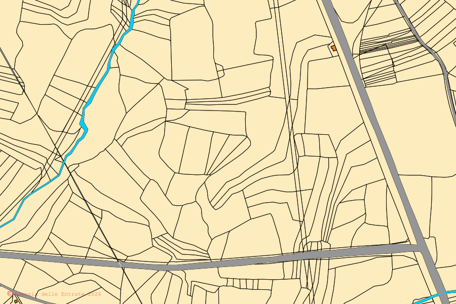 Cadastral map of the centre of Baradili: parcels and buildings, Agenzia delle Entrate cartography