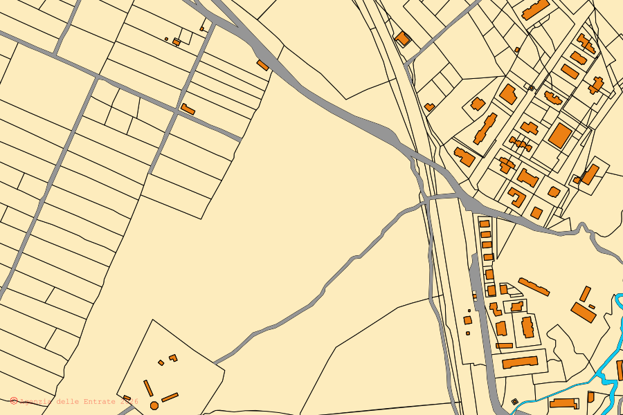 Cadastral map of the centre of Barbarano Romano: parcels and buildings, Agenzia delle Entrate cartography