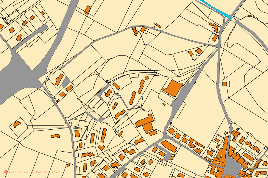 Cadastral map of the centre of Barberino di Mugello: parcels and buildings, Agenzia delle Entrate cartography
