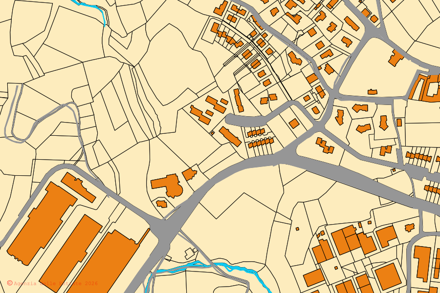 Cadastral map of the centre of Barzago: parcels and buildings, Agenzia delle Entrate cartography