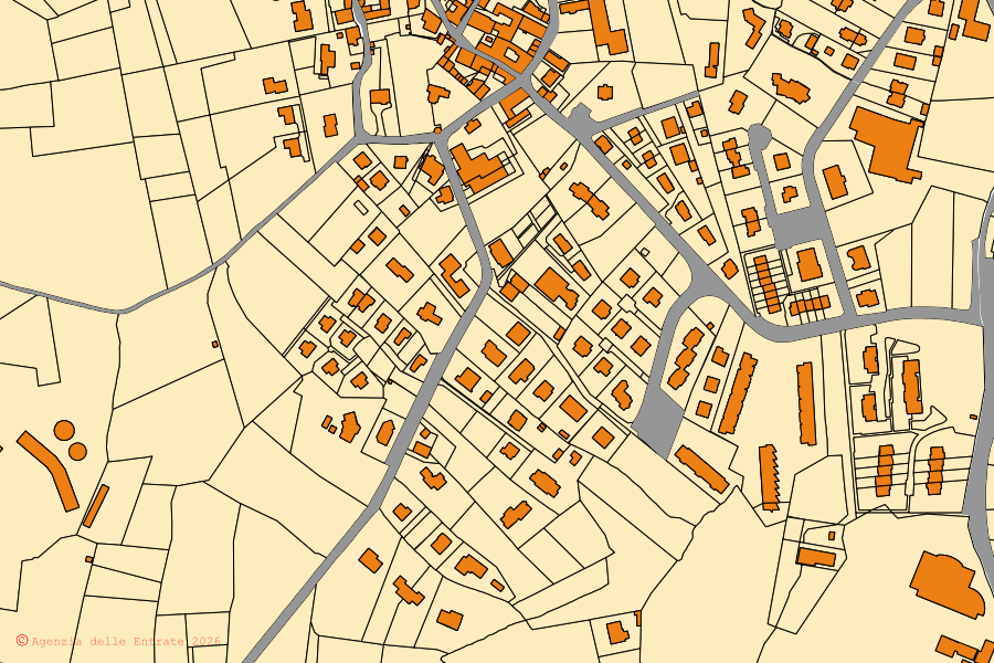 Cadastral map of the centre of Barzanò: parcels and buildings, Agenzia delle Entrate cartography
