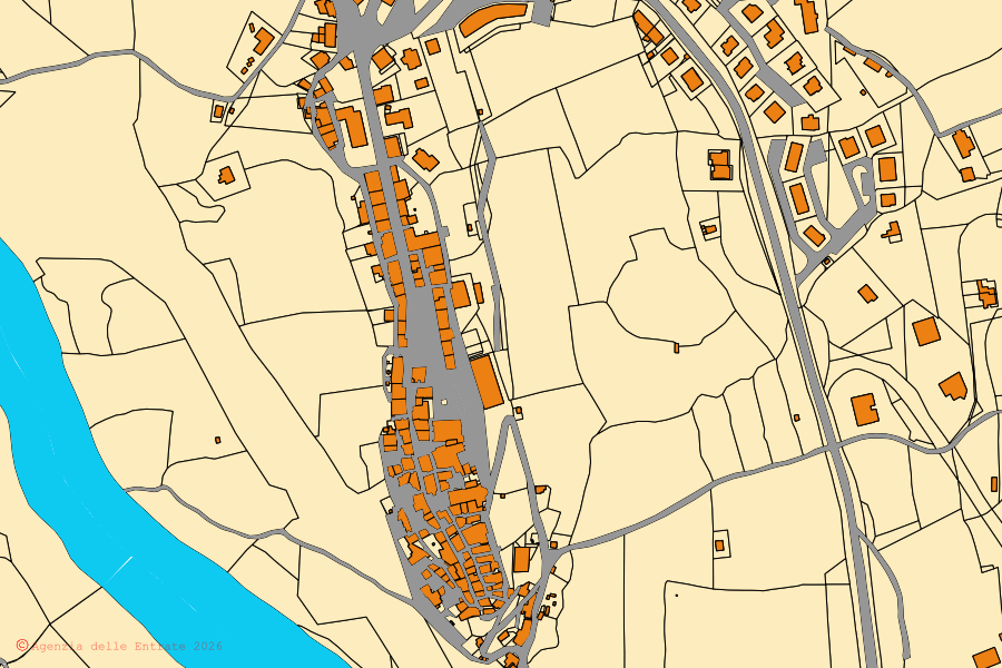 Cadastral map of the centre of Baschi: parcels and buildings, Agenzia delle Entrate cartography