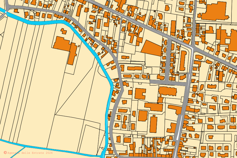 Cadastral map of the centre of Belfiore: parcels and buildings, Agenzia delle Entrate cartography
