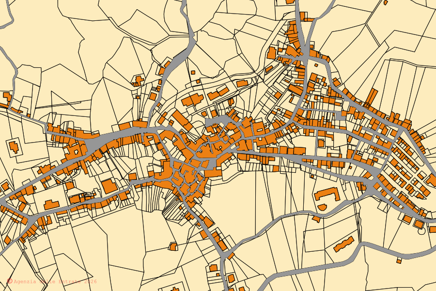 Cadastral map of the centre of Bellosguardo: parcels and buildings, Agenzia delle Entrate cartography