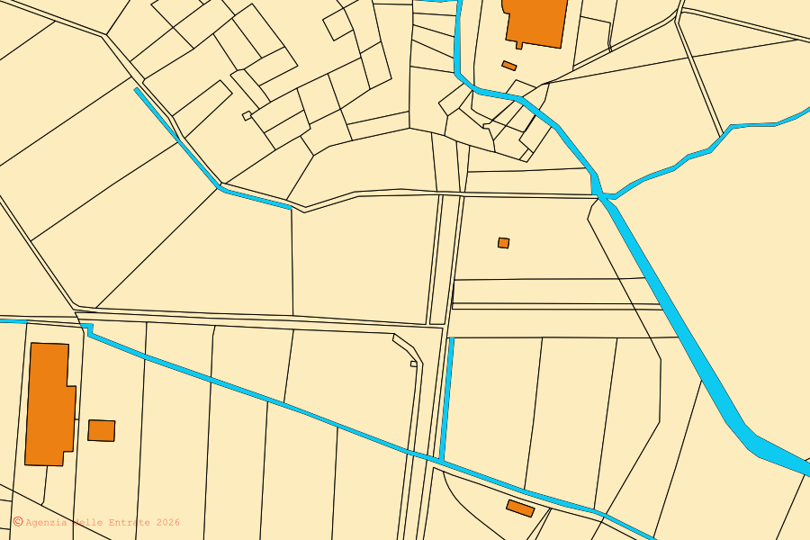 Cadastral map of the centre of Belvedere di Spinello: parcels and buildings, Agenzia delle Entrate cartography