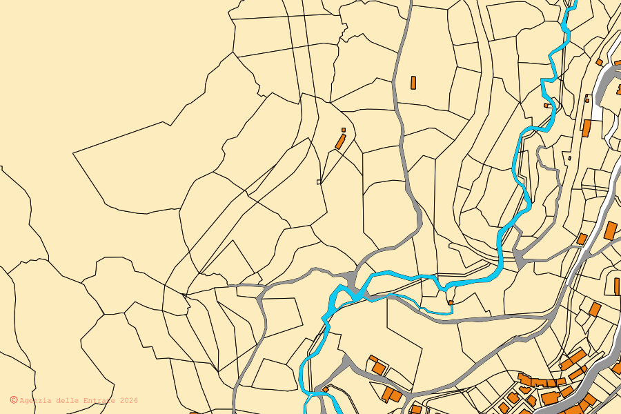 Cadastral map of the centre of Belvì: parcels and buildings, Agenzia delle Entrate cartography