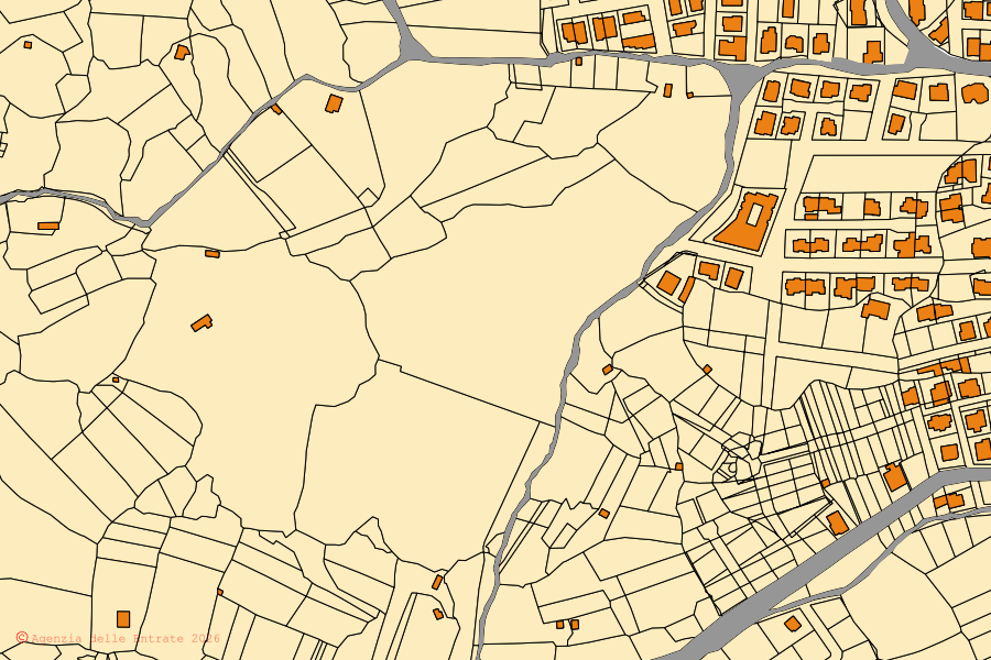 Cadastral map of the centre of Benetutti: parcels and buildings, Agenzia delle Entrate cartography