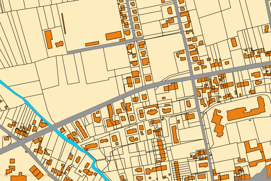 Cadastral map of the centre of Bergantino: parcels and buildings, Agenzia delle Entrate cartography