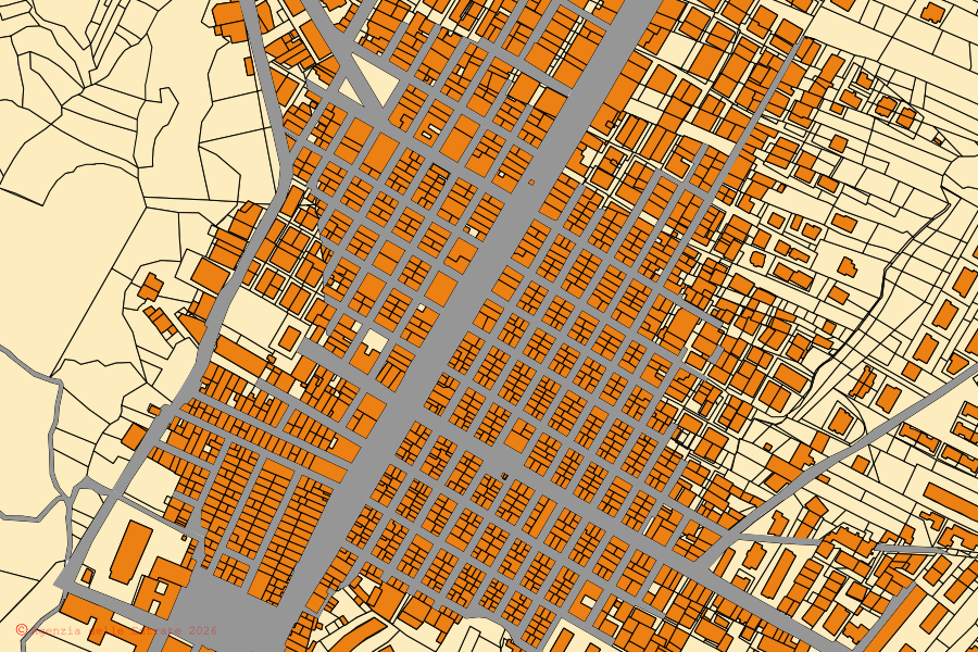 Cadastral map of the centre of Bernalda: parcels and buildings, Agenzia delle Entrate cartography
