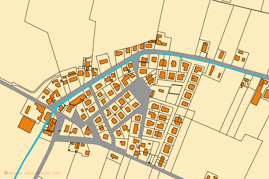 Cadastral map of the centre of Besenzone: parcels and buildings, Agenzia delle Entrate cartography
