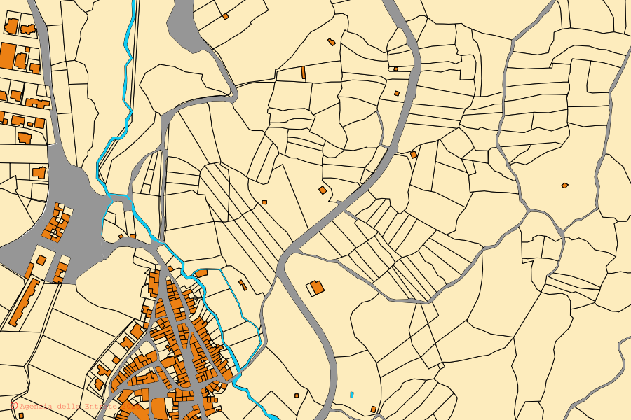 Cadastral map of the centre of Bessude: parcels and buildings, Agenzia delle Entrate cartography