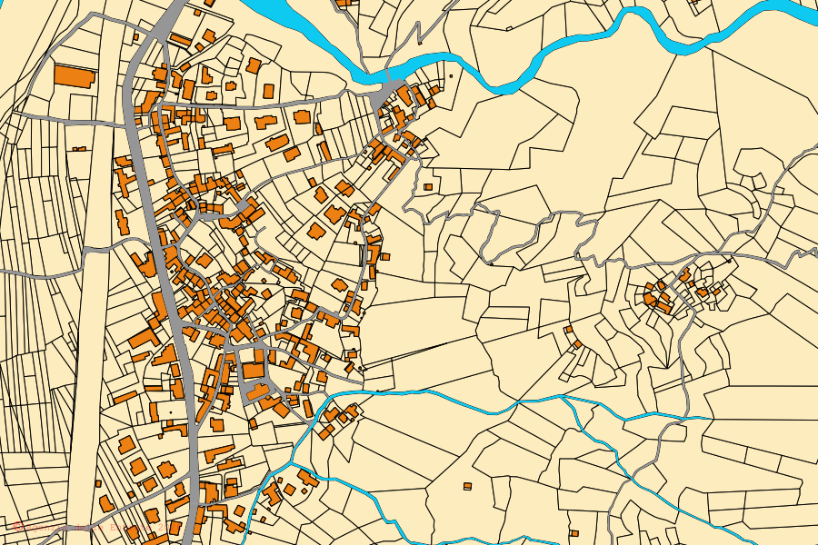 Cadastral map of the centre of Beura-Cardezza: parcels and buildings, Agenzia delle Entrate cartography