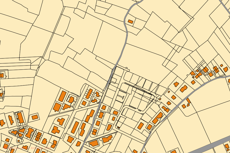 Cadastral map of the centre of Bevagna: parcels and buildings, Agenzia delle Entrate cartography
