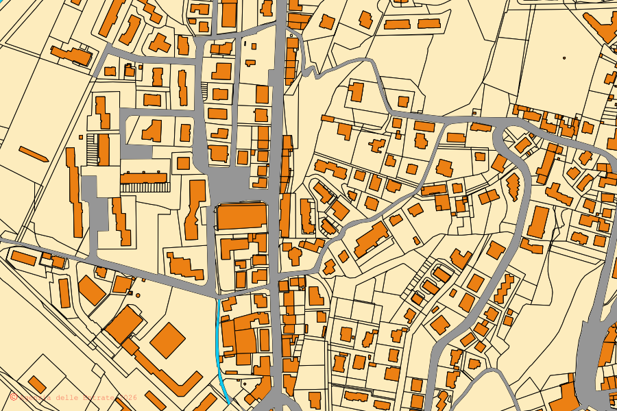 Cadastral map of the centre of Bibbiena: parcels and buildings, Agenzia delle Entrate cartography