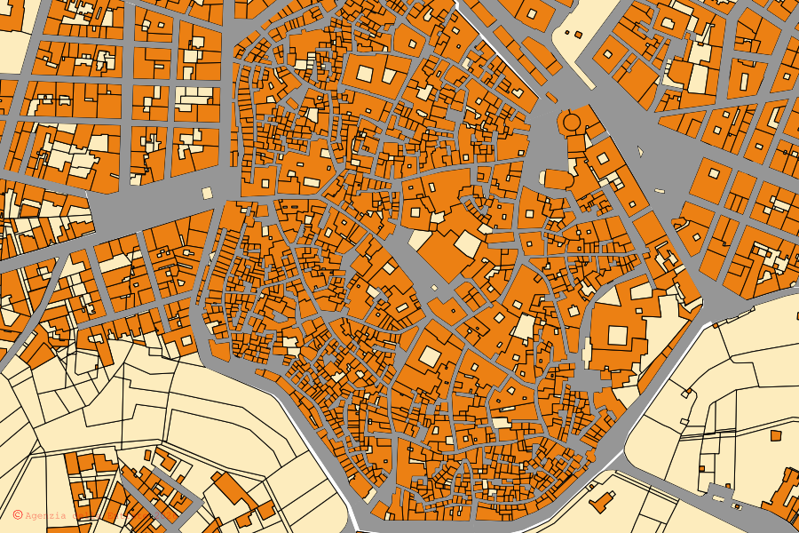 Cadastral map of the centre of Bitonto: parcels and buildings, Agenzia delle Entrate cartography