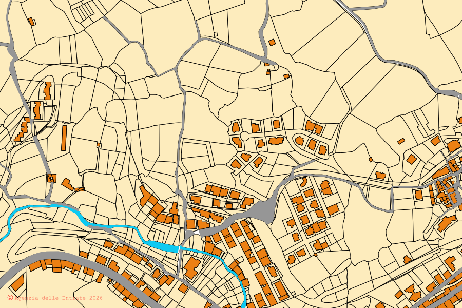 Cadastral map of the centre of Bitti: parcels and buildings, Agenzia delle Entrate cartography
